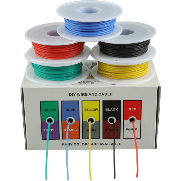 Kit de mélange de 5 couleurs) fil de Silicone Flexible résistant à la chaleur 30/28/26/24/22/20/18/16AWG câble toronné fils électriques en cuivre étamé