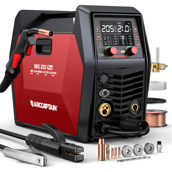 ARCCAPTAIN MIG205Pro 6-in-1-Schweißgerät mit IControl-App-Steuerung, 205A, 220V, Gas-MIG, Flux-MIG, MMA, TIG, Punktschweißen, Spulenpistole, Aluminiumschweißgerät
