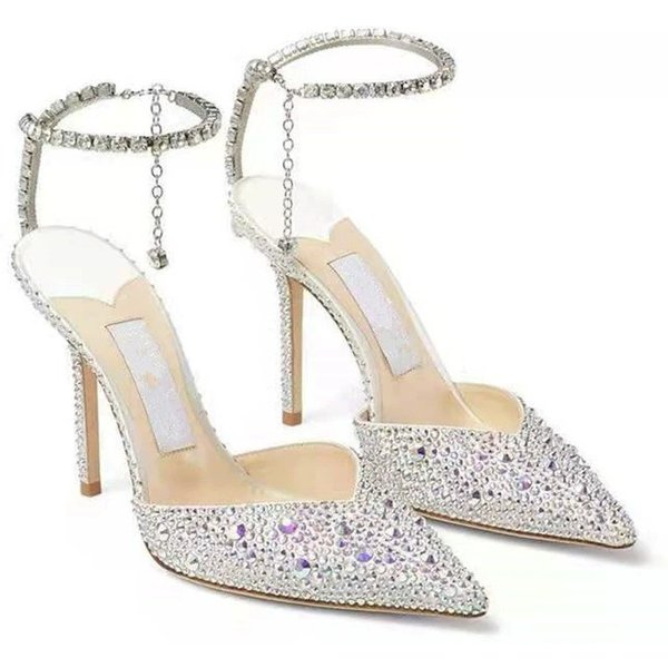 Chaussures pour femmes de haute qualité, nouvelles sandales d'été à talons hauts avec chaîne en cristal, talons hauts sexy en strass, chaussures de créateur, Zapato