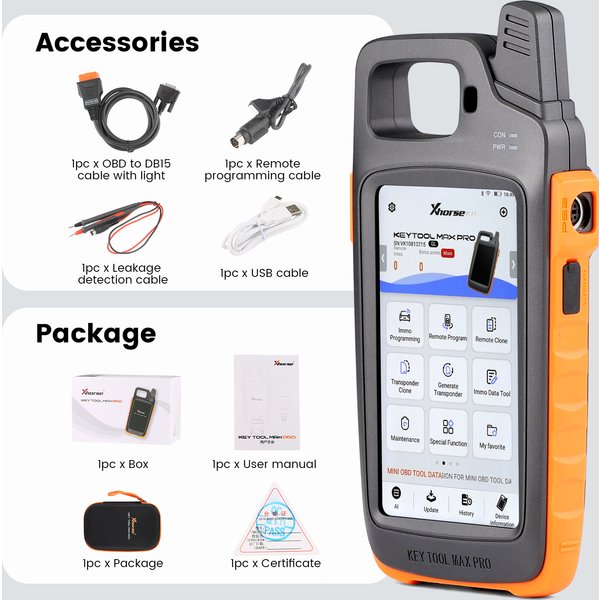 Xhorse VVDI Key Tool Max Pro unterstützt CAN FD/Spannung und Leckstrom mit MINI OBD Tool Funktion.