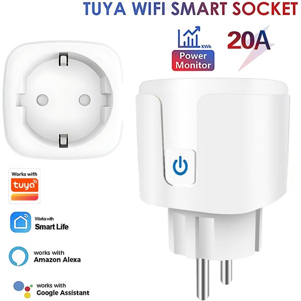 Smarte Steckdose EU-Stecker WIFI 16/20A mit Stromüberwachung, Zeitsteuerung, Sprachsteuerung Kompatibel mit Tuya APP Alexa Google Home Alice