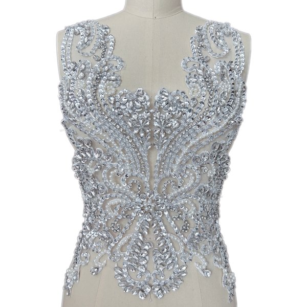 Appliques blanches 3D en perles de verre, strass, cristaux, couture de styliste, bricolage pour femmes, robe de mariée, corsage, patchs de décoration