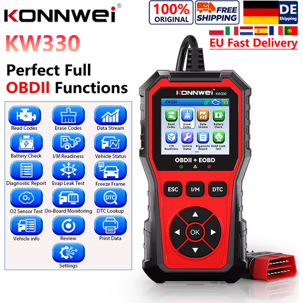 2026 KONNWEI KW330 Narzędzie Diagnostyczne OBD2 do Samochodów Profesjonalny Czytnik Kodów Błędów Silnika i Akumulatora Czyścenie Danych w Czasie Rzeczywistym Skaner Usterek OBD do Motoryzacji Darmowa