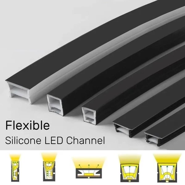 Encastré noir Silicone Tube LED néon Flexible corde canal diffuseur WS2811 WS2812B extérieur étanche ruban bande lumières