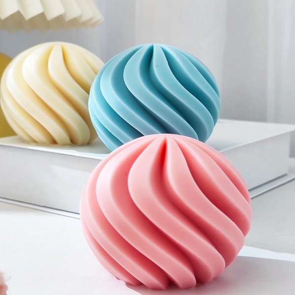 3D Swirl Ball Kerzenform Geometrische Kugel Spirale Silikonformen Einzigartige gewellte moderne Twirl Runde Kerzenform