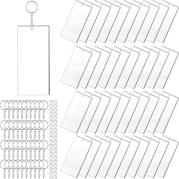 90Pcs Transparent Acrylic KeyChain Blank Charms Key Chains Jump Ring for DIY Craft Ornament Engrave Painting