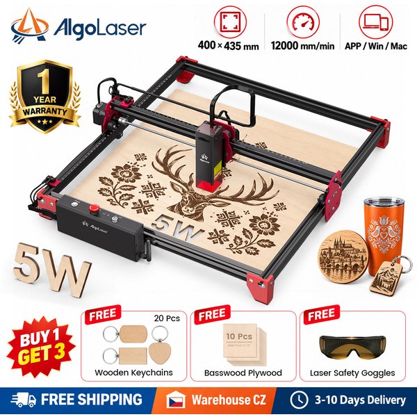 AlgoLaser DIY KIT Lasergraviergerät 5W/10W DIY CNC Laserschneidemaschine 400×435mm Arbeitsbereich Holz Leder Acryl Gravur- und Schneidemaschine für Holz Schlüsselanhänger Personalisierte Geschenke