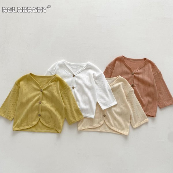 Sommer Kinder Baby Mädchen Jungen Hohl-out Solide Top Outwear Infant Klimatisierte Moskito Beweis Dünne Strickjacke Atmungsaktive Jacke