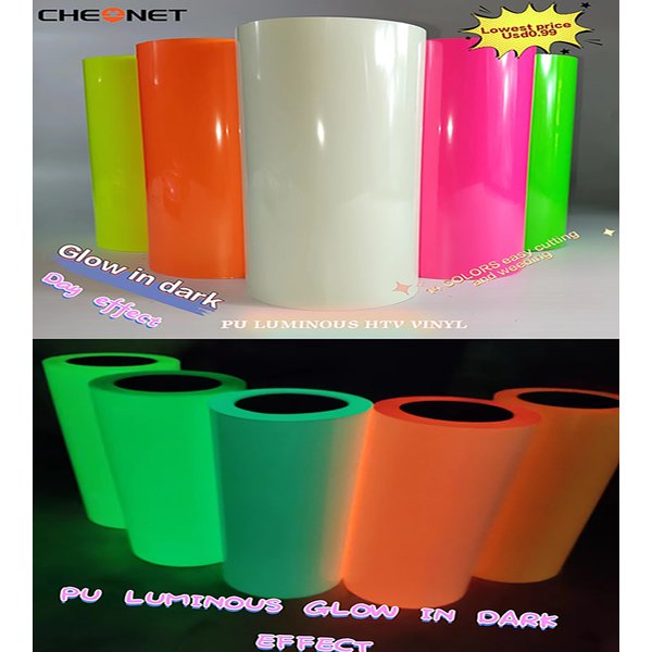 30,5x102 cm lumineux transfert de chaleur vinyle lueur dans l'obscurité 1 feuille Joy bricolage Noctilucent presse Machine t-shirt fer sur HTV