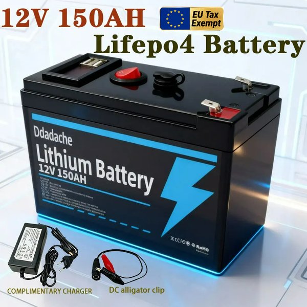 Lithium 12V 150Ah LiFePO4 Deep Cycle 4000+ Zyklen Akku Wiederaufladbare Batterie für Beleuchtung, Power Wheels, Solar-/Windkraft, kleine USV-Anlagen