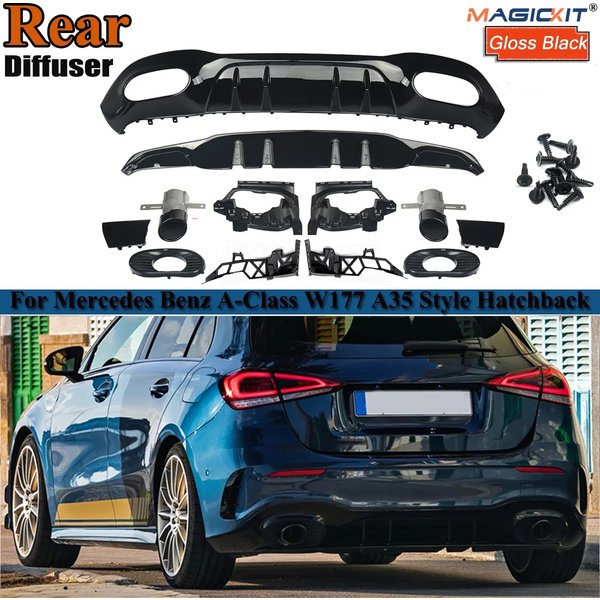 Hinten Diffusor Lippe Für Mercedes Benz W177 A35 AMG Linie Stil 2018 + Zurück Stoßstange Spoiler Splitter Mit Auspuffrohr Tipps a200 A180