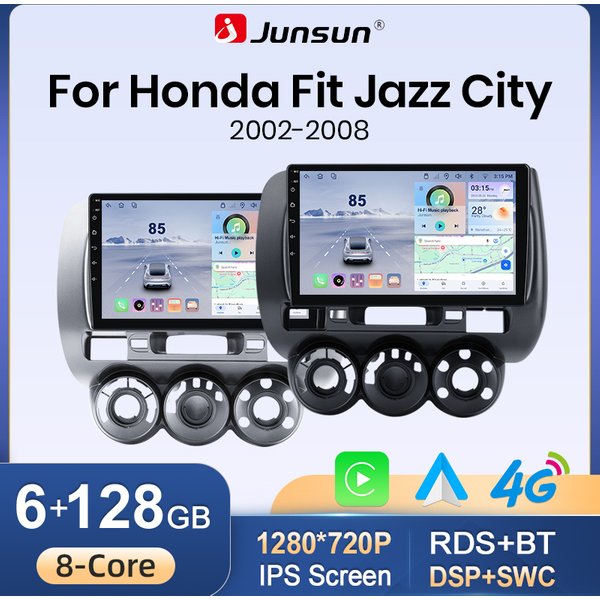 Junsun 9" Autoradio für Honda Fit Jazz City 2002-2007 Android 15 Stereo Smart Systeme 360°-Kamera Kabelloses CarPlay Auto AI Sprachsteuerung IPS Touchscreen Intelligenter Multimedia-Videoplayer