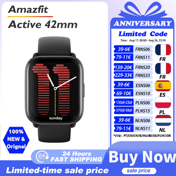 Amazfit Active Smartwatch mit GPS-Trainer, Zepp Coach, Fitnessanalyse, KI-Fitness, Bluetooth-Anrufen, 14-Tage-Akkulaufzeit, 1,75-Zoll-AMOLED-Display und Alexa-Unterstützung, Smartwatch mit 5