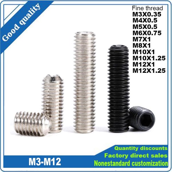 M3 M4 M5 M6 M7 M8 M10 M12 filetage fin DIN916 noir 12.9 acier hexagone douille Allen tasse Point Grub sans tête boulon de réglage vis