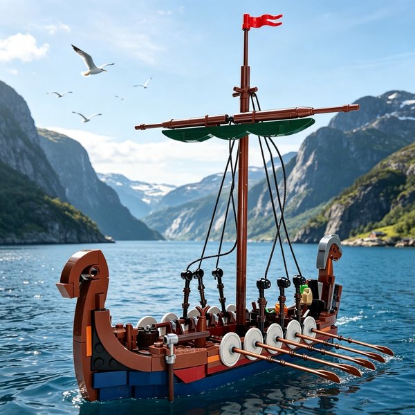 Wikinger-Langschiff Technische Bausteine Mittelalterliches Piratenkriegsschiff MOC-Modell DIY Montage-Boot Kreative Sammlung Spielzeug Geschenk