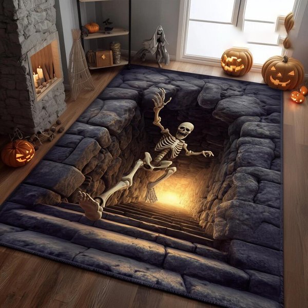 3D Gruseliger Skelett-Teppich, Phantom-Treppen-Optik-Teppich, Gotischer Halloween-Teppich, Böse Lustige Requisiten, Geschenk
