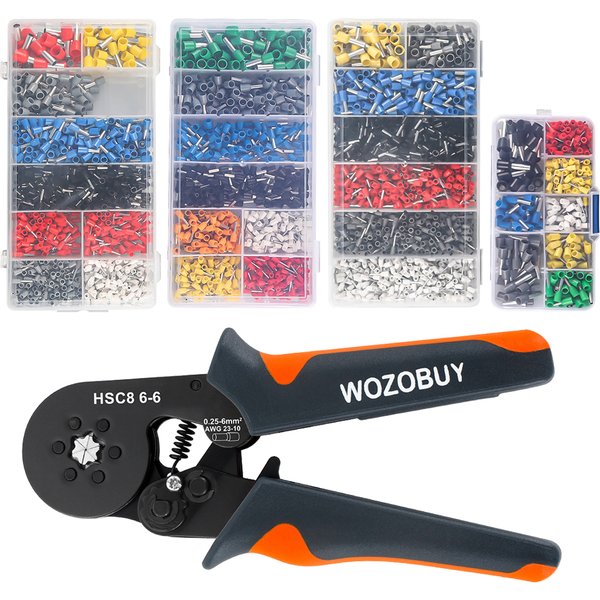WOZOBUY sześciokątna samoregulowana grzechotka, zestaw narzędzi do zaciskania tulejek, zestaw zaciskarek z 400/800/1200/1800/1900 szt. Zacisków przewodów