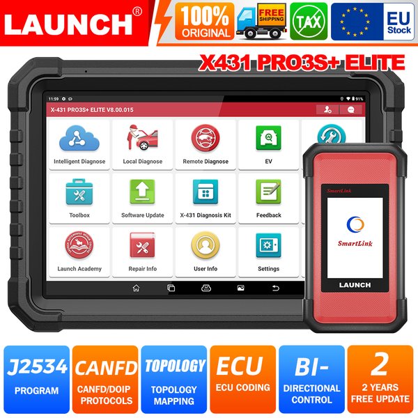 2026 LAUNCH X431 PRO3S + Elite Bidirektionales Diagnosegerät mit J2534, HD-LKW-Scan, OEM-Topologiekarte, 50+ Dienste, Online-Codierung