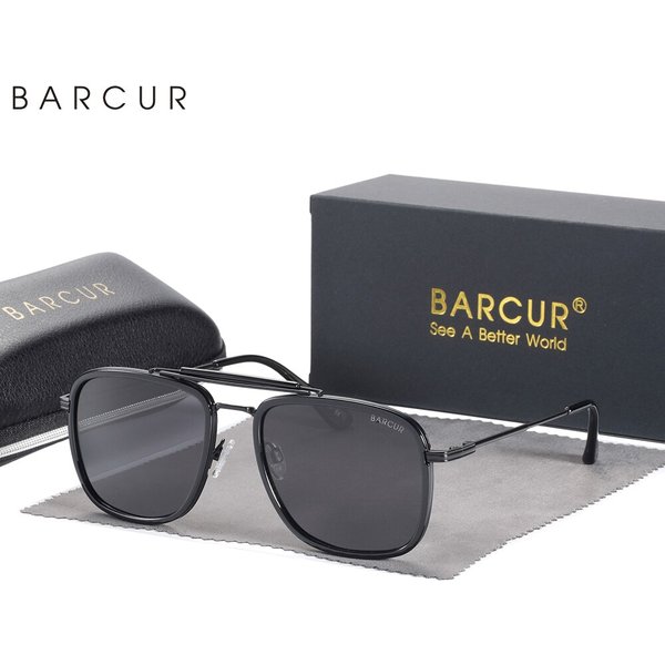BARCUR Luxury Square Sunglasses for Men Gradient Lens Polarized Sun Glasses for Women Eyewear Oculos Accessory