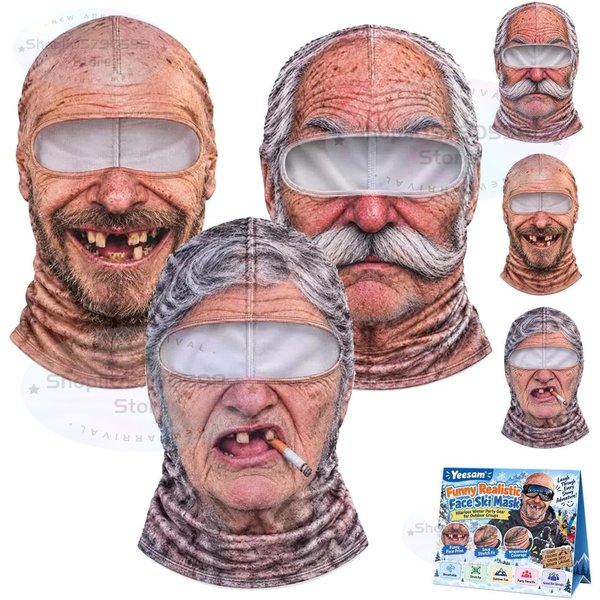 Funny Realistic Face Ski Mask,Old Man Ski Mask Funny Realistic Face Balaclava,Novelty Winter Face Cover for Skiing Parties