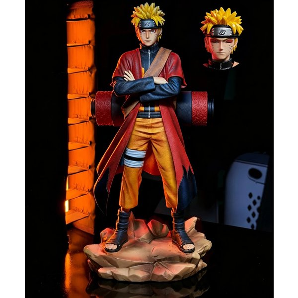 Figurine d'action Naruto Sage Mode 30 cm, deux têtes interchangeables, grande taille, statue GK Anime, modèle de collection, jouet, ornement de bureau, cadeau pour garçon