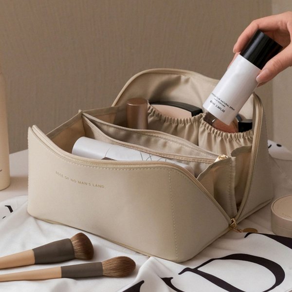 Grand sac à cosmétiques de voyage pour femmes, organisateur de maquillage en cuir, trousse de toilette féminine, trousse de maquillage, pochette de rangement, boîte de luxe pour dames