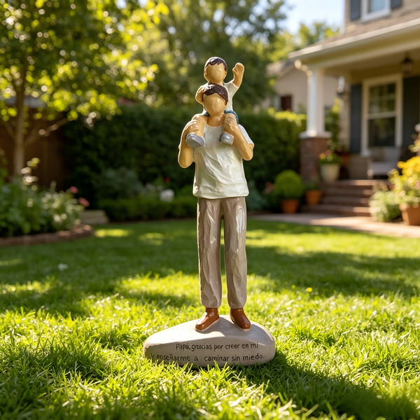 Vater mit Kind Harzfigur, Liebevolle Familienstatue, Warme Heimdekoration