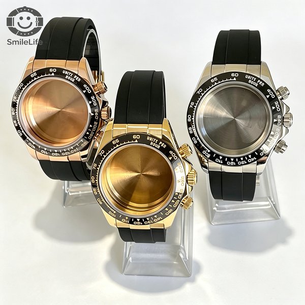 SmileLife – boîtier de montre Dayton VK63, 39mm, avec bracelet en caoutchouc noir, verre saphir, adapté au mouvement à Quartz VK63, accessoires de montre