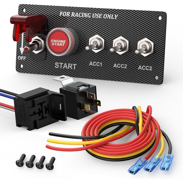 DaierTek 12V panneau de commutateur d'allumage de voiture de course démarrage arrêt du moteur boutons poussoirs d'allumage panneau de commutateur à bascule LED carbone pour camion