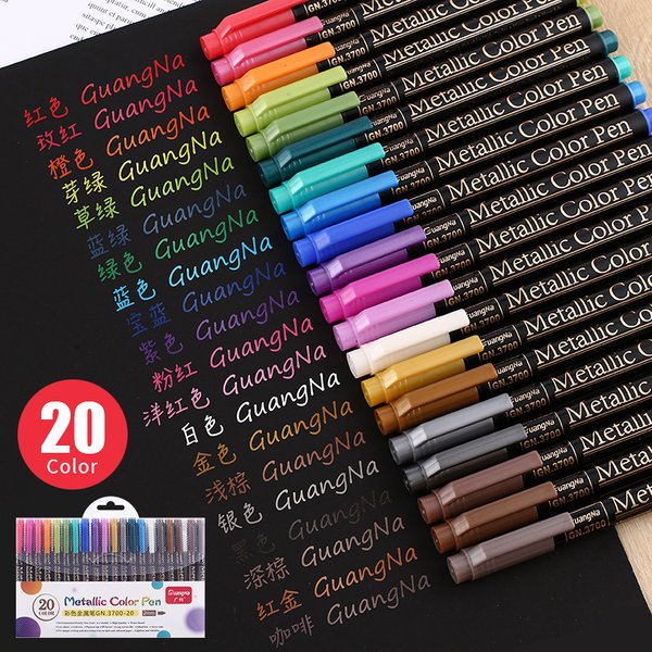 12/20 Farben Metallic-Pinsel-Markierungsstift-Set, 2 mm auf Wasserbasis, für schwarzbraune Karte, Holz, Keramik, Glas, Zeichenstifte, Schulbedarf