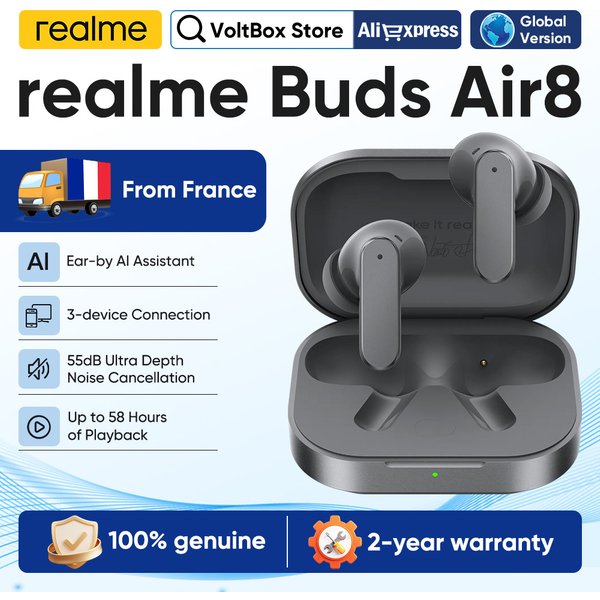 Realme Buds Air 8 Kabellose Bluetooth-Ohrhörer Globale Version Ohrhörer für Smartphone Realme 16 Pro Plus Realme Gt 8 Pro 55Db 58 Stunden Akkulaufzeit