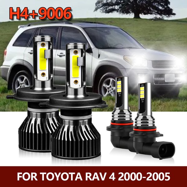 4x phare LED Hi/Lo ampoules antibrouillard H4 9006/HB4 lumières lumineuses Kit de lampes pour Toyota RAV 4 RAV4 2000 2001 2002 2003 2004 2005