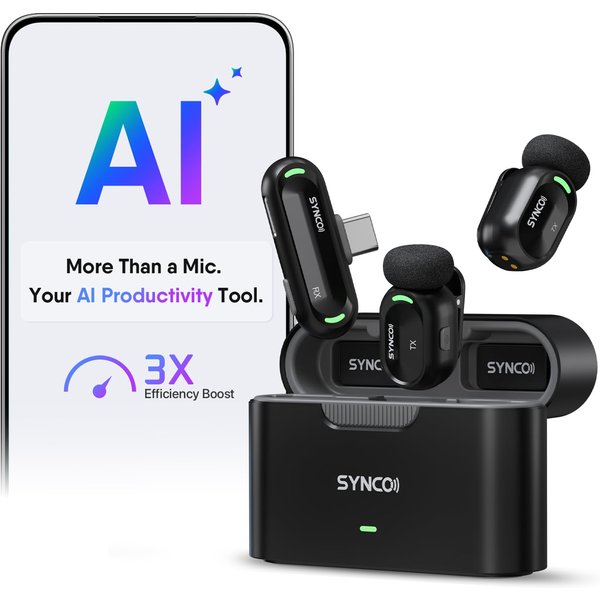 【FR LAGER】SYNCO AI Mini Kabelloses Lavaliermikrofon für Android USB-C Kreative | KI-Übersetzung & Sofortige Zusammenfassungen, KI-Geräuschunterdrückung und Mindmaps, Zeitersparnis für Vlogs,