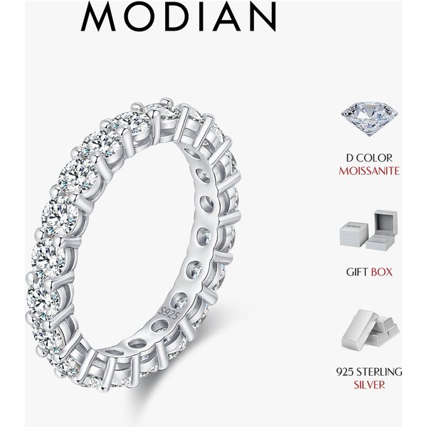 MODIAN Olśniewające Pierścionki Eternity z Moissanitem w Kolorze D, Srebro Próby 925, Luksusowe Pierścionki do Noszenia na Kilku Palachach, Modna Biżuteria dla Kobiet
