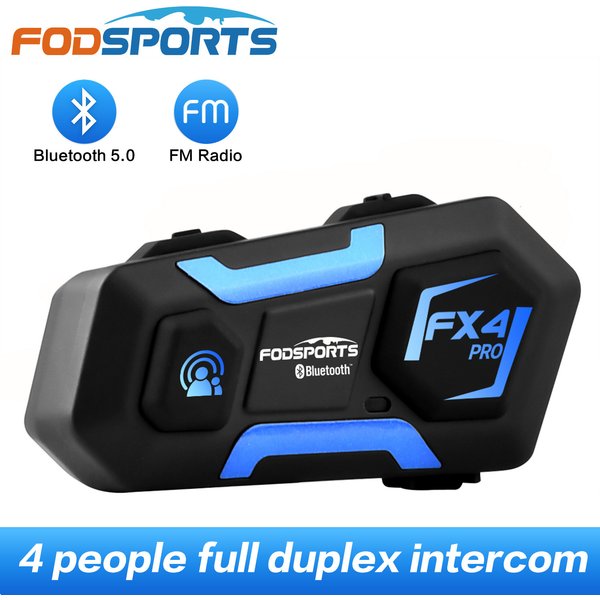 Fodsports-oreillette de Moto FX4 Pro, appareil de communication pour 4 motocyclistes, Intercom Duplex intégral, kit mains-libres portée 1000m, kit mains-libres Bluetooth 5.0
