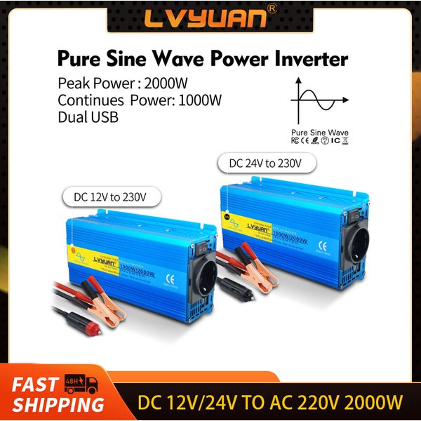 Falownik czystej fali sinusoidalnej Lvyuan 2000 W DC 12 V 24 V do AC 220 V 240 V Falownik o ciągłej mocy 2000 W