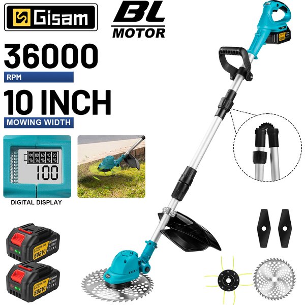 Gisam 10-Zoll-Bürstenloser Elektrischer Rasenmäher, faltbarer Akku-Rasentrimmer für den Garten, passend für Makita 18V-Akku