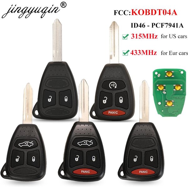 jingyuqin 315/433 MHz KOBDT04A Fernbedienung für Autoschlüssel, 3/4 Tasten, für Dodge Chrysler Jeep Dakota Durango Charger 300 Aspen Grand Cherokee