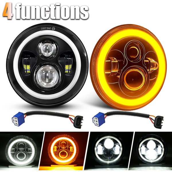 CO LIGHT 7 Inch LED Headlight H4 Hi-Lo With Halo Amber Angel Eyes DRL 12V 24V For Lada 4x4 urban Niva Offroad UAZ