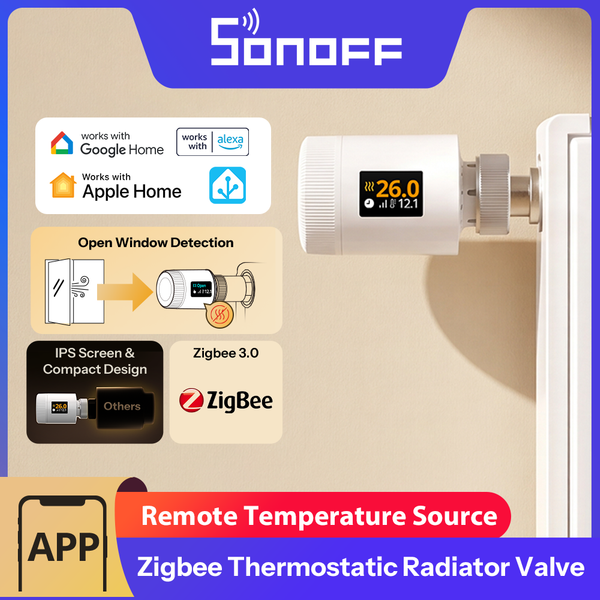 SONOFF Zigbee Smart TRV Gen2 – Actuateur de vanne thermostatique pour radiateur TRV-ZBT compatible avec Alexa, Google Home Assistant et Matter