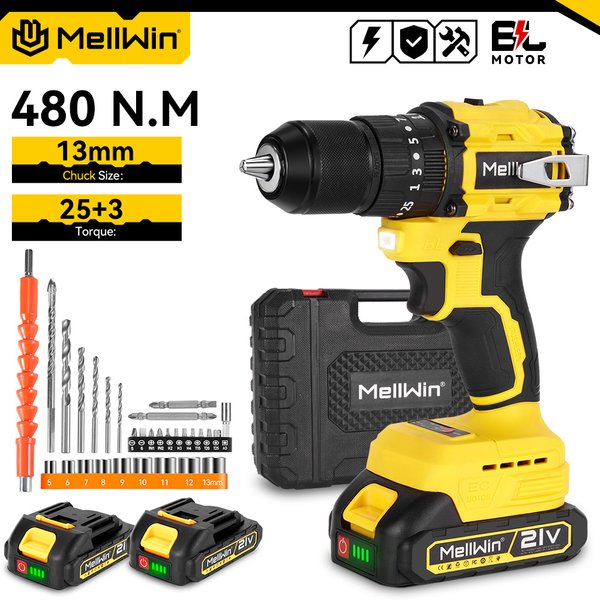 MELLWIN 13MM 25 + 3 Bürstenlosen Elektrische Hammer Bohrer Handheld Cordless Flach Bohrer Schraubendreher Power Werkzeuge Für Makita 18V batterie Pin