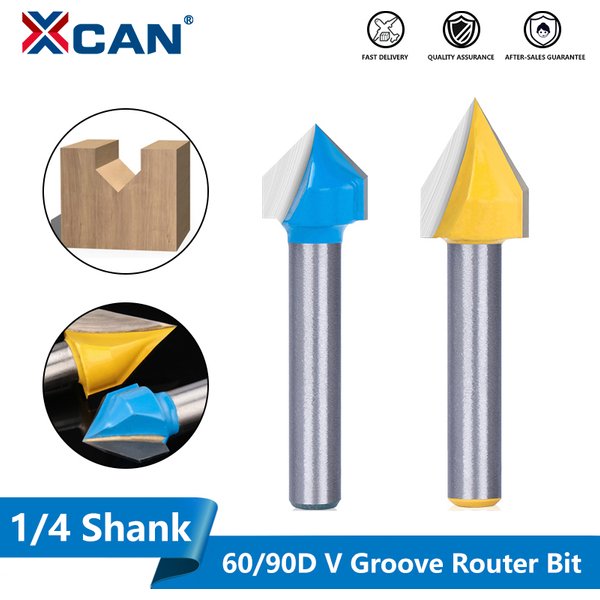 XCAN V-Nut-Bit 60/90 Grad 1/4 Schaft mit 1/4 3/8 1/2 Durchmesser Hartmetall-Holzfräser Holzbearbeitungsfräser