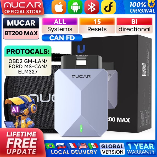 MUCAR BT200 MAX CAN FD OBD2-Scanner 15 Resets AI-Autodiagnosetools Alle System-Auto-Scan Bidirektionale Steuerung Kostenloses Update