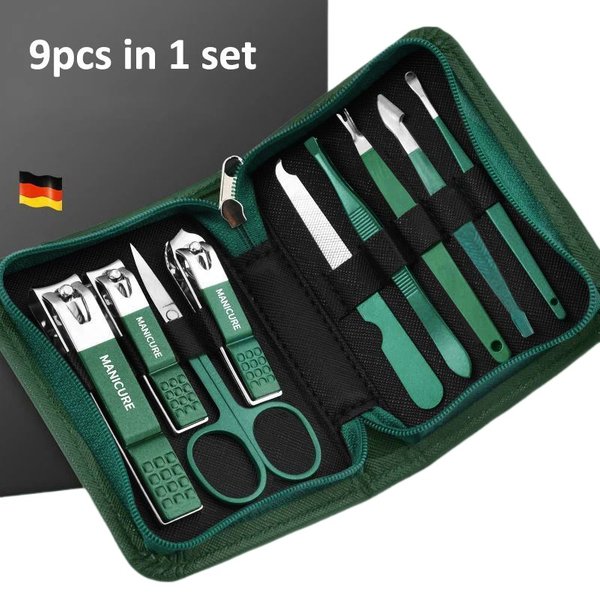 Ensemble de manucure vert 6-18 pièces avec étui en cuir, Kits d'outils professionnels de soins des pieds et du visage, ensembles de coupe-ongles en acier inoxydable, cadeau