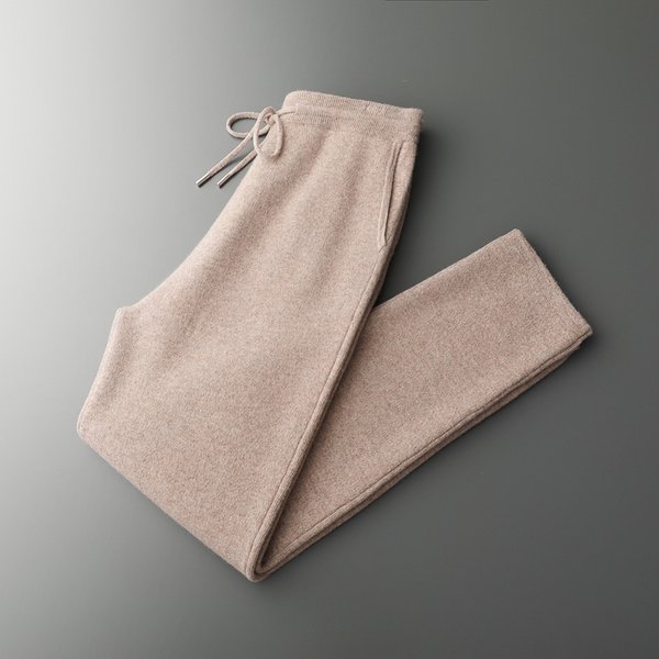 Autumn Winter Thick Men's High Waist Small Foot Pants 100% Merino Wool Knitted Pants Casual Fashion Solid Color Warm Pants