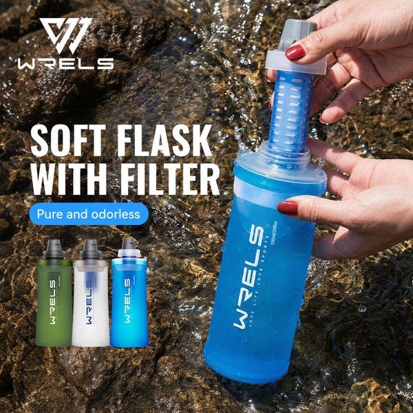 WRELS Weiche Wasserflasche mit Filter Ultraleichte Zusammenklappbare Wasserfilterflasche Hydrapak Weiche Flasche für Wandern Camping Rucksack
