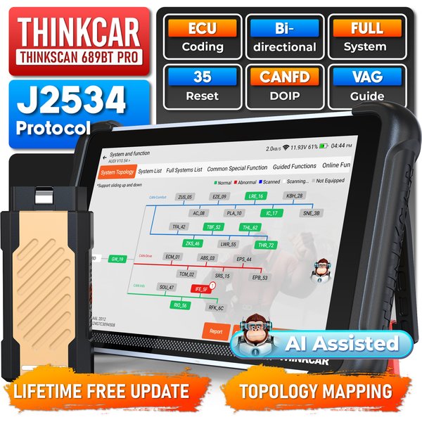 THINKCAR THINKSCAN 689BT PRO Professionelles Auto-Diagnosegerät Topologie-Grafik Vollsystem-Scan J2534 DOIP CANFD ECU-Codierung Bidirektionaler Aktiver Test Auto OBD2 Scanner
