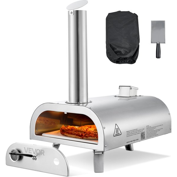 SucceBuy 12-Zoll Pizzaofen für Draußen, Pellet-Pizzaofen, Tragbarer Pizzaofen mit Eingebautem Thermometer für Garten und Camping