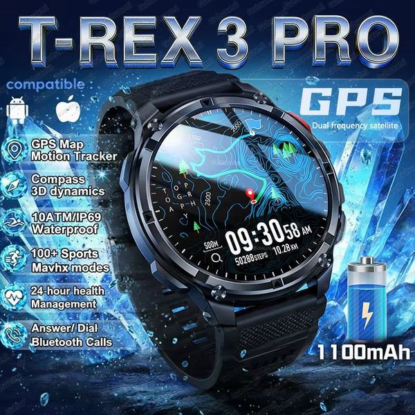 2026 Nowy T-Rex3 Pro GPS Tracker 1100mAh Smartwatch Męski 120-dniowy czas czuwania Wytrzymały Zegarek Sportowy Outdoor Wodoodporny 10ATM Z Funkcją Rozmów