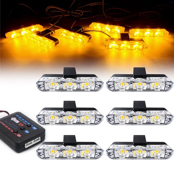 3 feux stroboscopiques LED pour calandre de voiture, lampe d'avertissement clignotante LED rouge bleu jaune blanc, signalisation d'urgence pour véhicule, éclairage 12V
